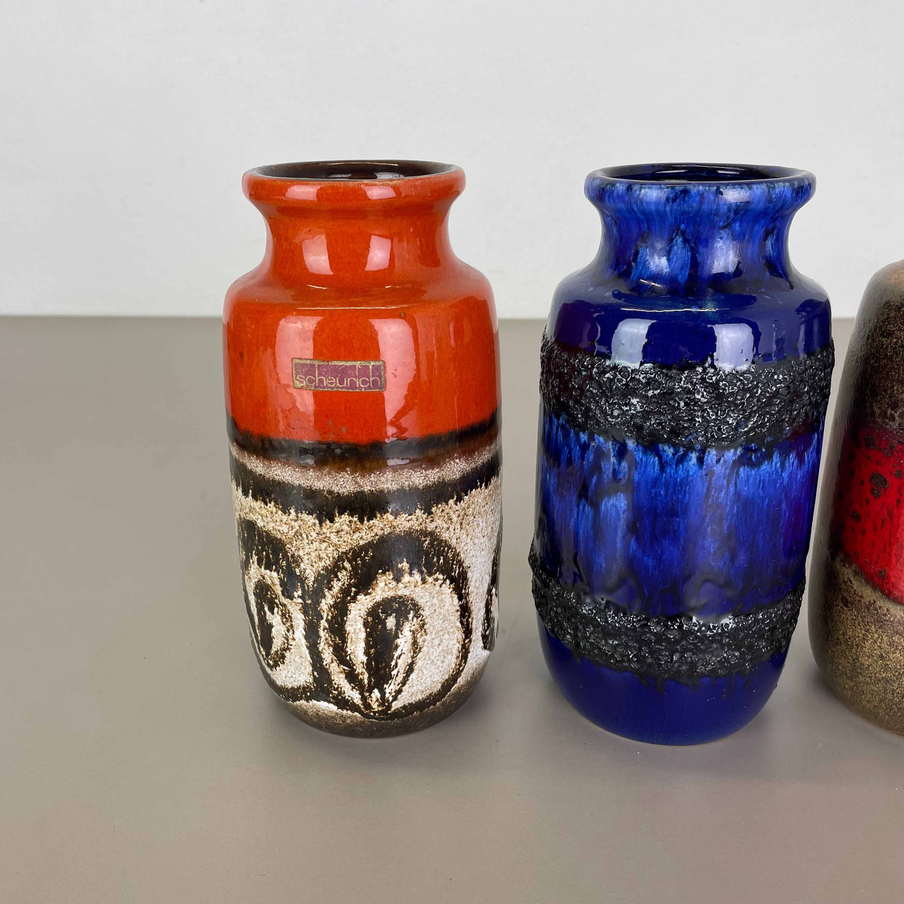 Set of Four Vintage Pottery Fat Lava Vases Made by Scheurich, Germany, 1970s