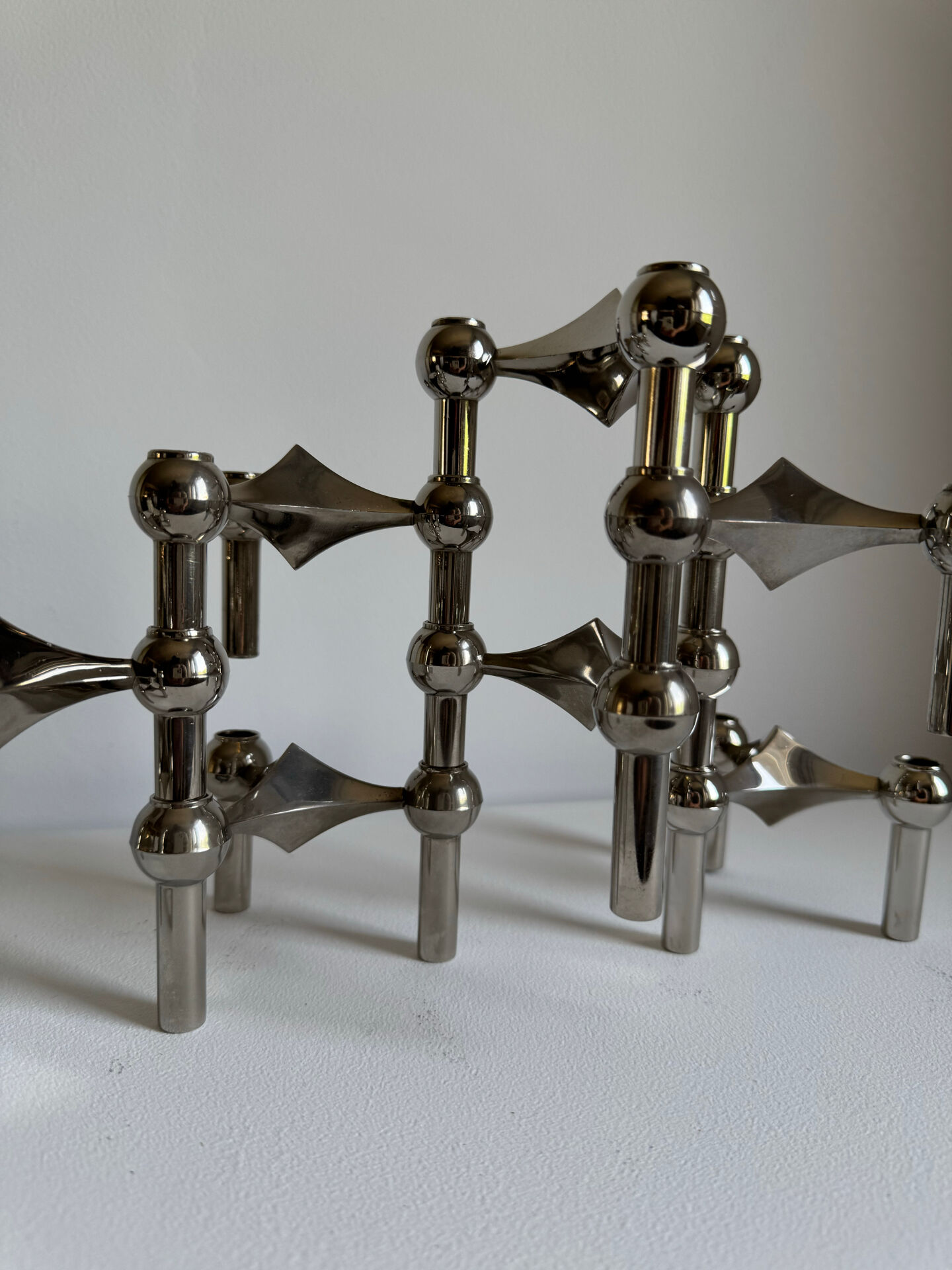 Mid Century Modern Nagel Candle Holders - 1960s Silver Metal Candlesti