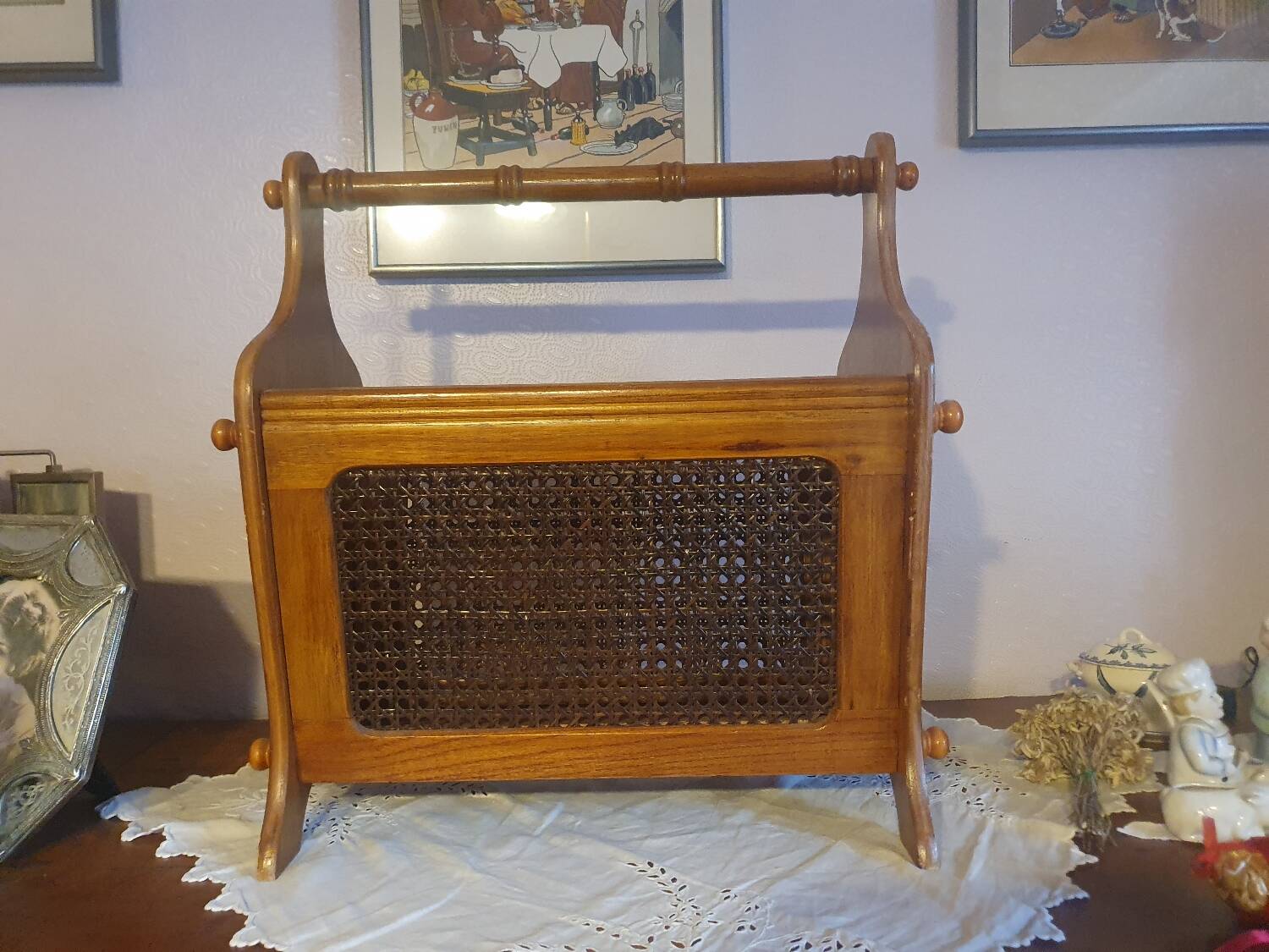 Vintage cane magazine rack