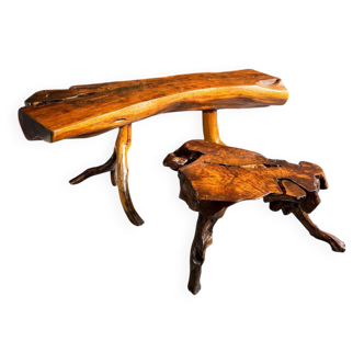 Set (2) old tree trunk tables