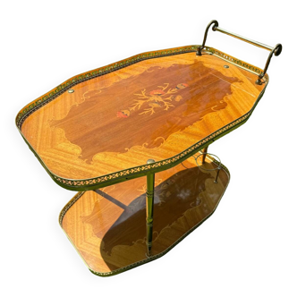 60s marquetry rolling bar trolley