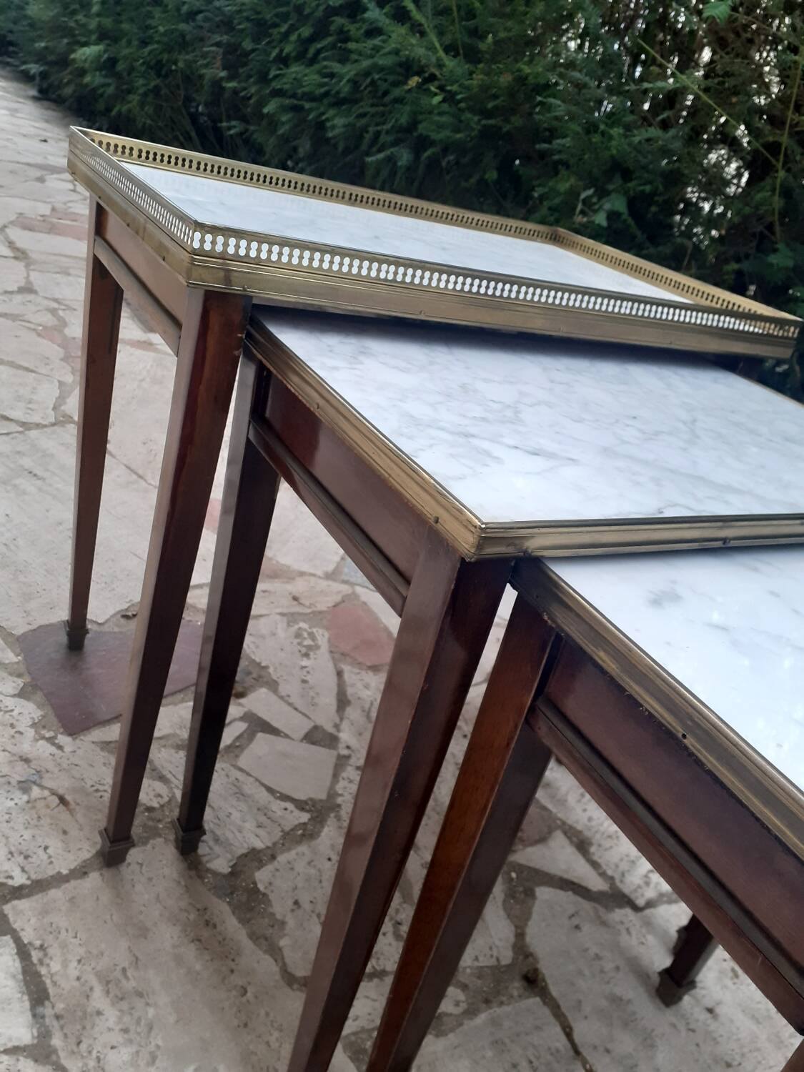 Set of three Louis XVI mahogany nesting tables