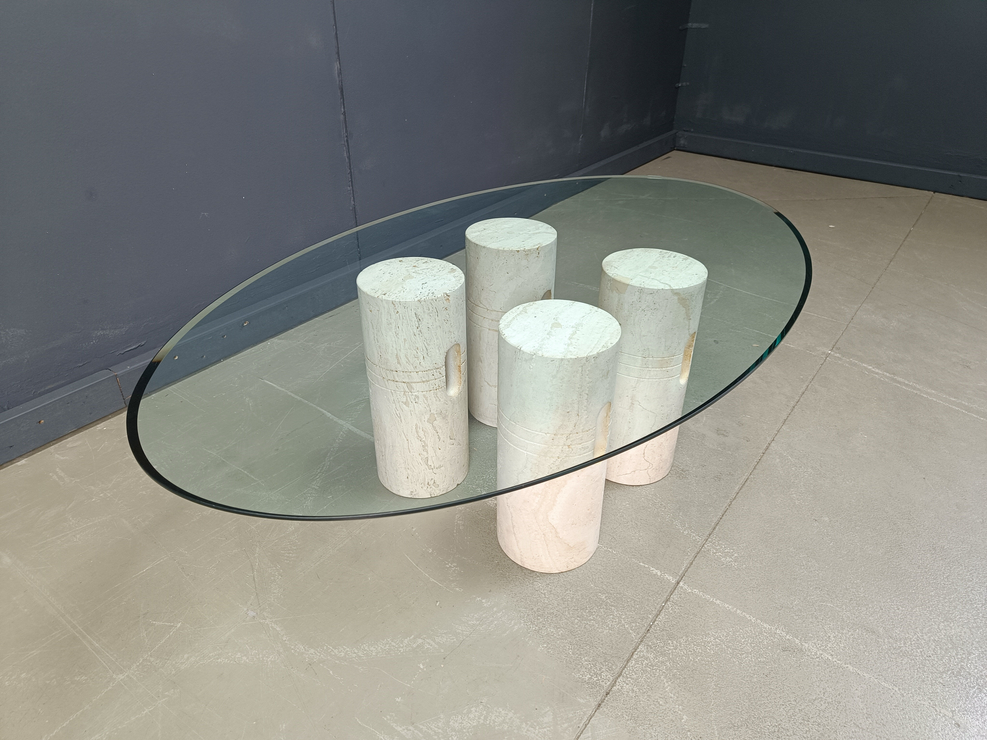Vintage travertine and glass coffee table, 1970s