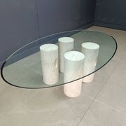 Table basse vintage en travertin et verre, années 1970