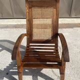 Ensemble de 4 fauteuils vintage en canne et latte de bois 1950