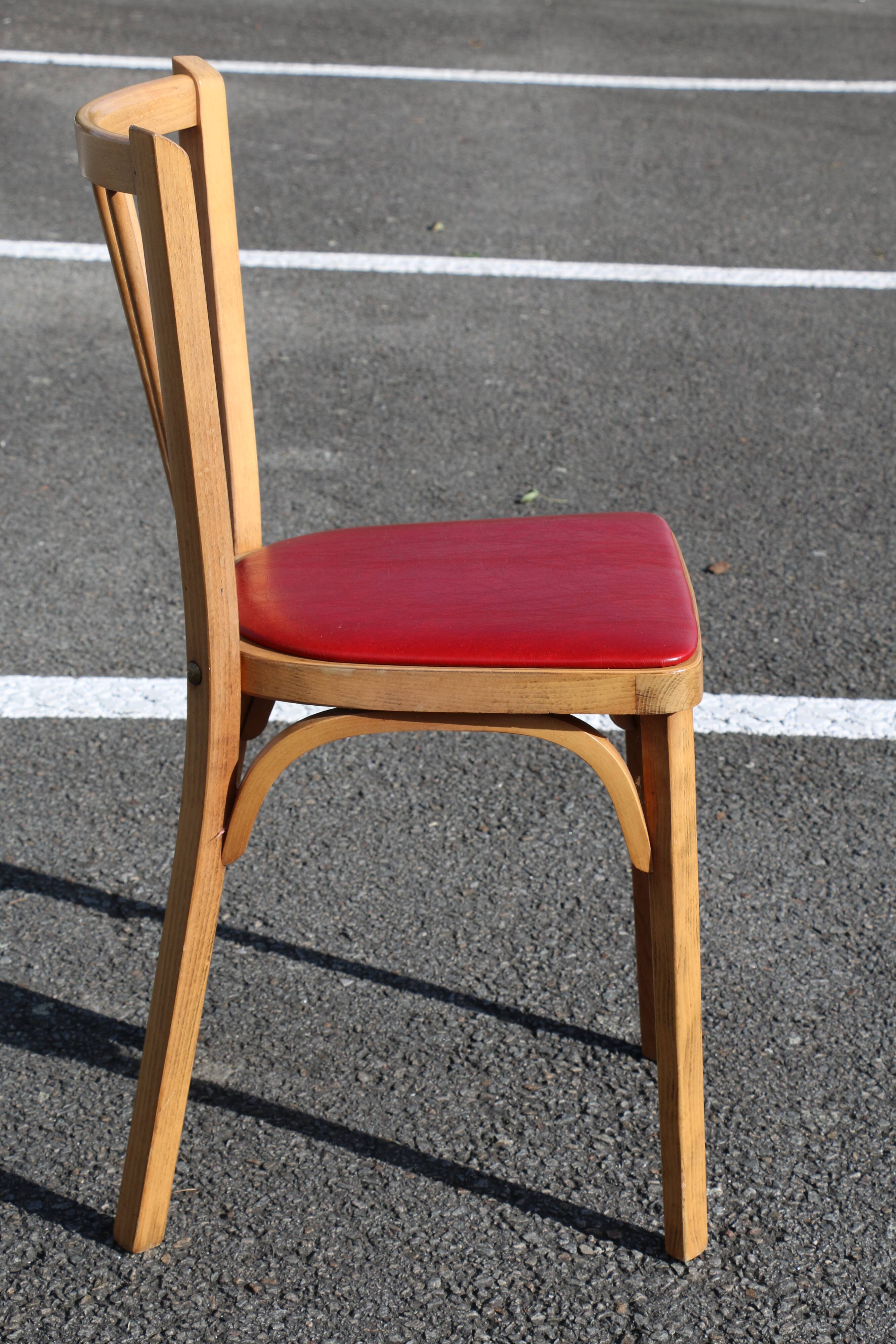Suite de 4 chairs Bistro Baumann 60s No. 12 red skai (very good condition)