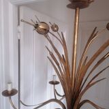Gilded metal chandelier decorated with reeds and flowers