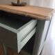 Louis XV bedside table revamped in solid oak and sage green/grey green.