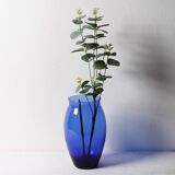 Cobalt Blue Vintage Glass Vase / Mid-century Home Decor / Italy / 1970s