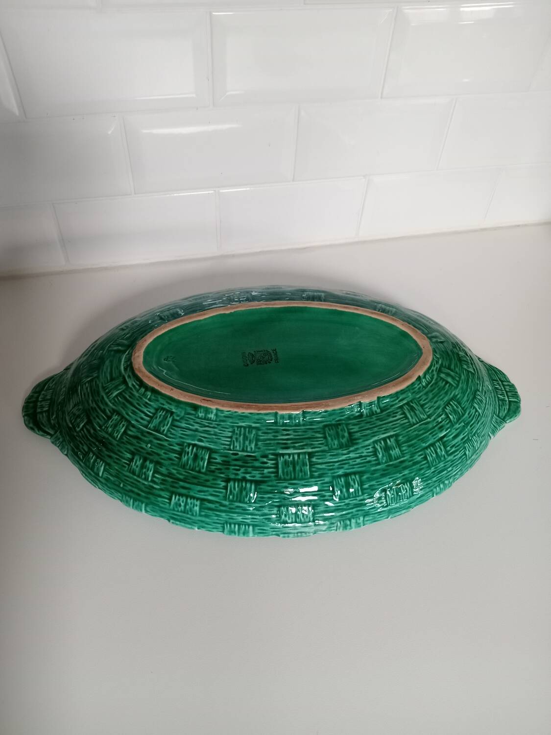 Digoin-Sarrguemine green earthenware dish