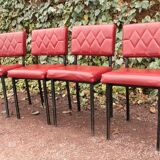 Série de 4 chaises rouges en skaï années 50