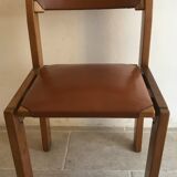 Leather and wood chair 70's