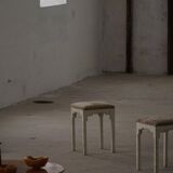 A pair of antique Danish stools, seats in lambswool, late 19th century.