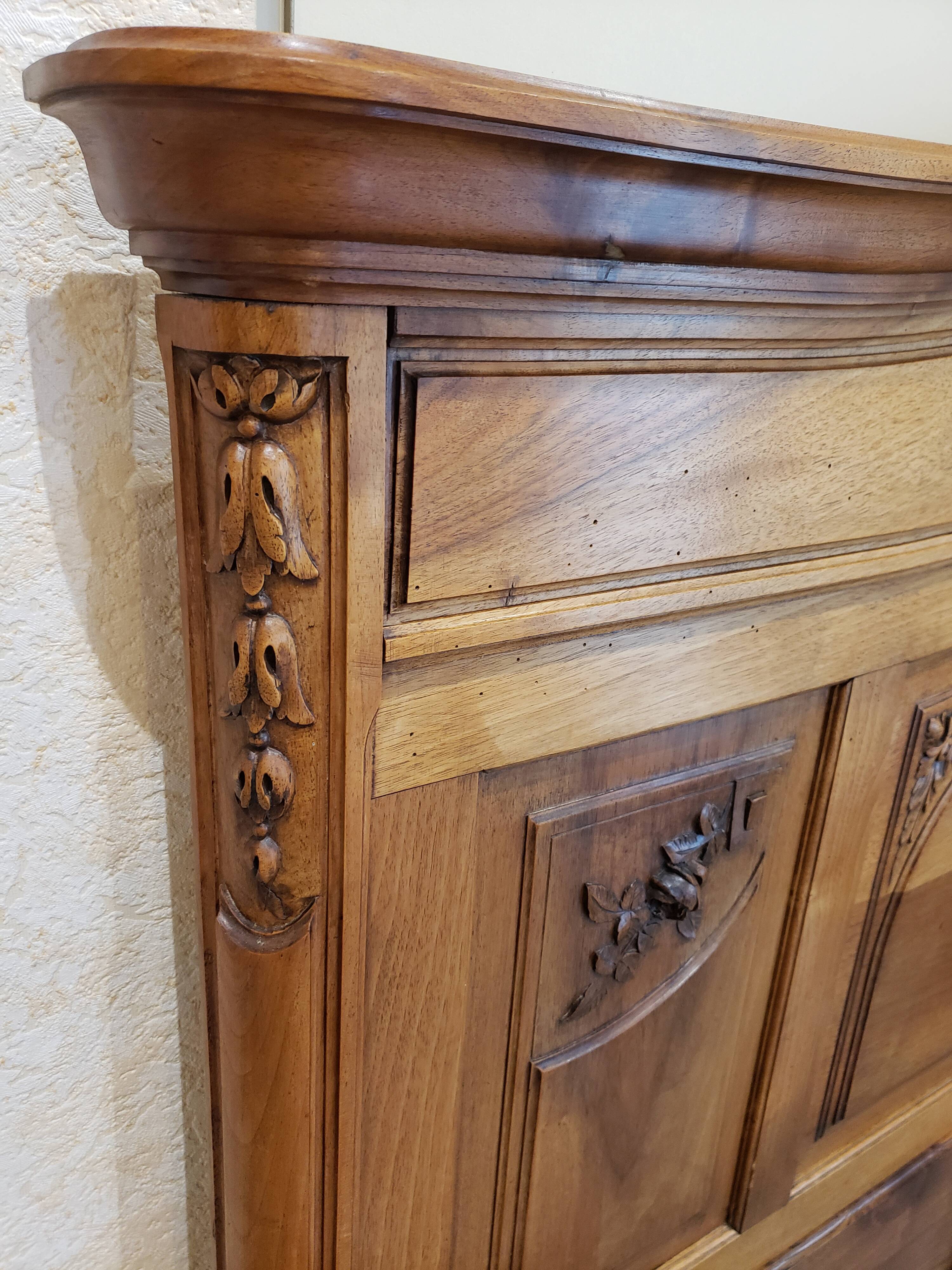 Vintage old walnut bed carved late nineteenth century