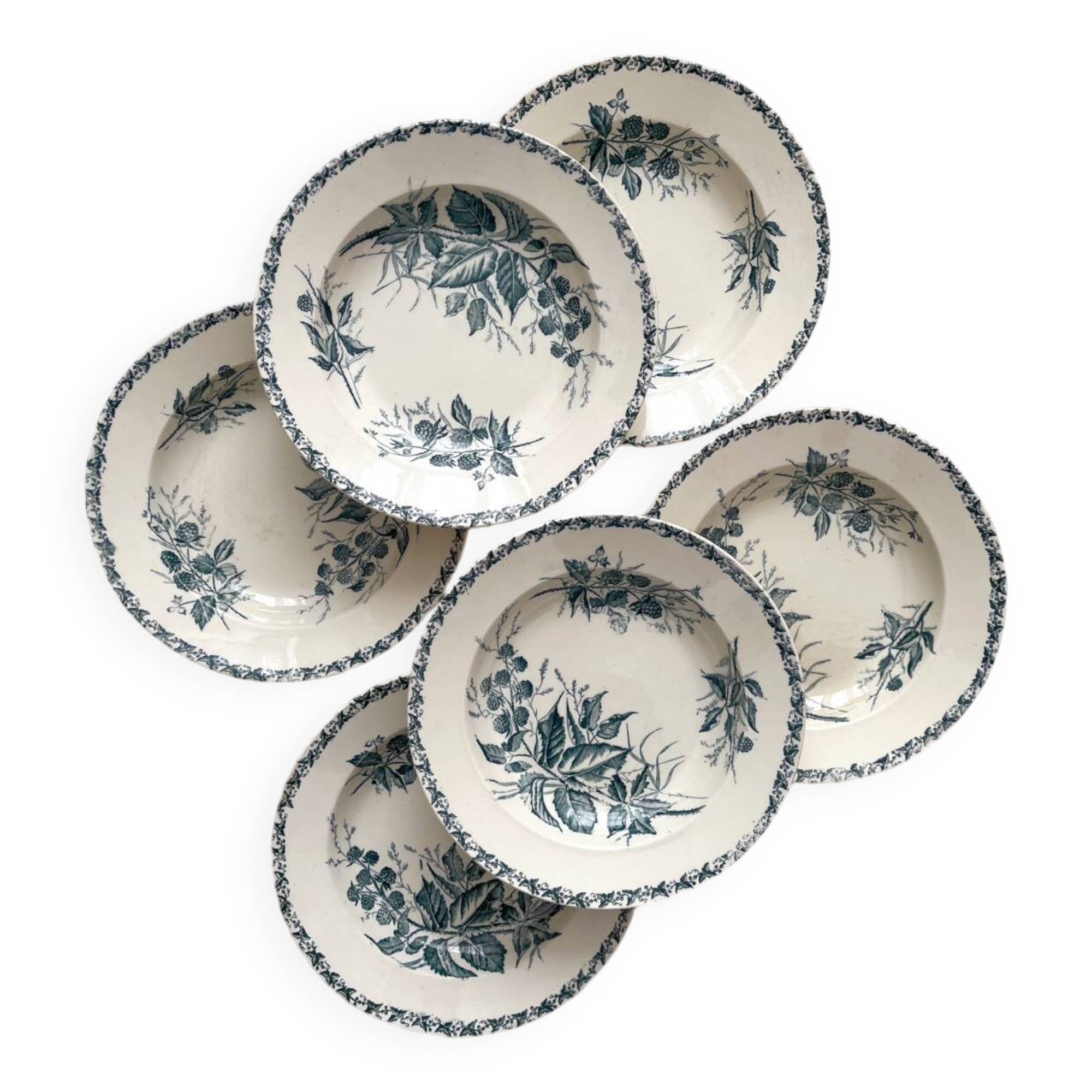 6 ironstone soup plates “Mûre” Badonviller