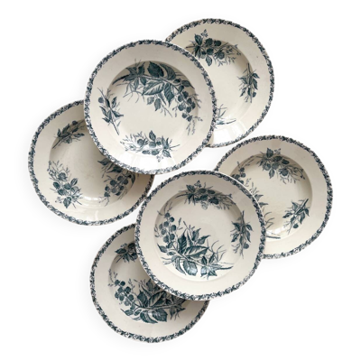 6 assiettes creuses en terre de fer « Mûre » Badonviller