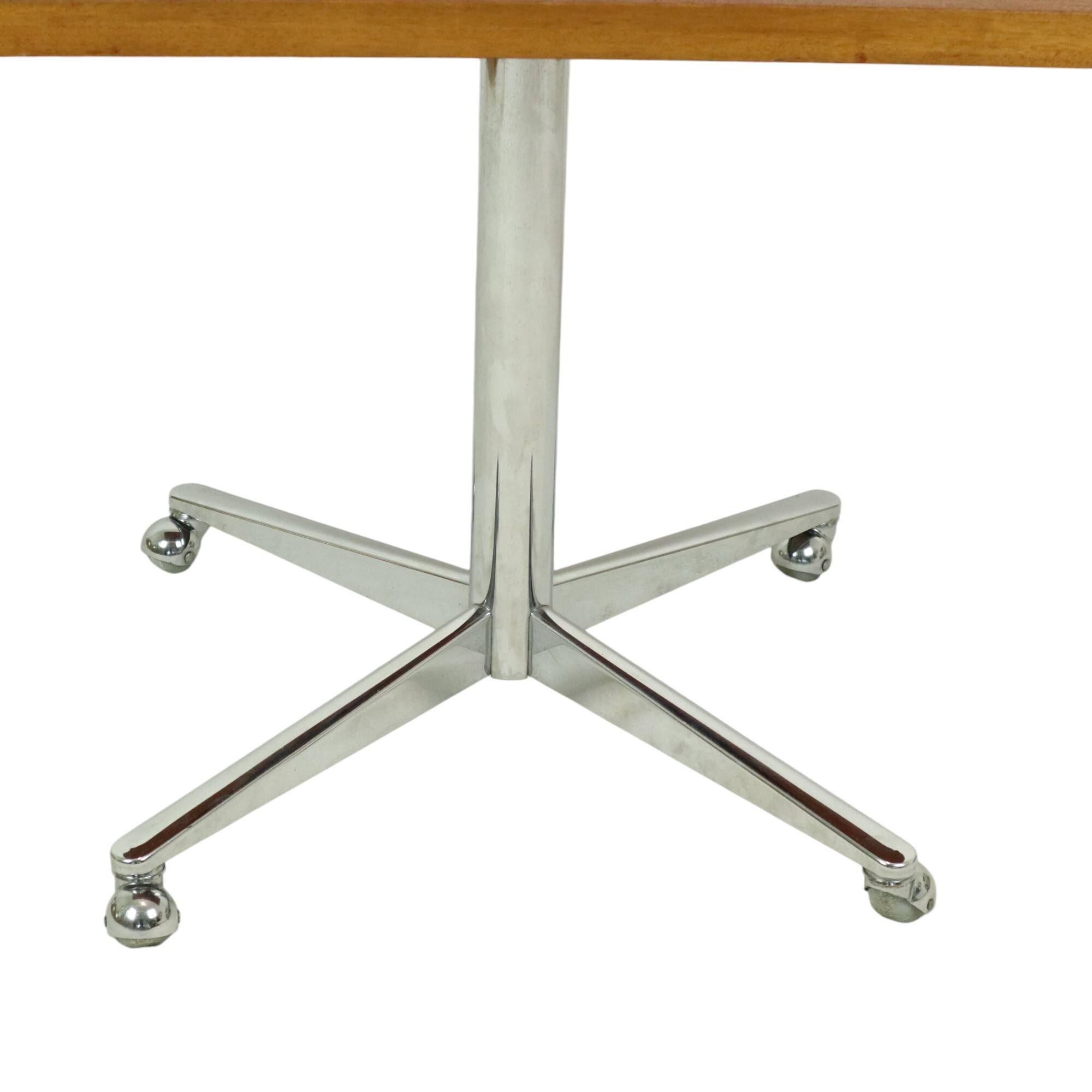 Vintage Coffee Table Side Table Wooden Top Chrome Wheels 90cm