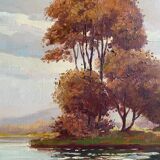 HST painting "River landscape" signed Normand + frame