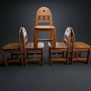 Dining Set of 5 Chairs and Table in Solid Wood - Brutalist, Wabi-Sabi, Japandi Style