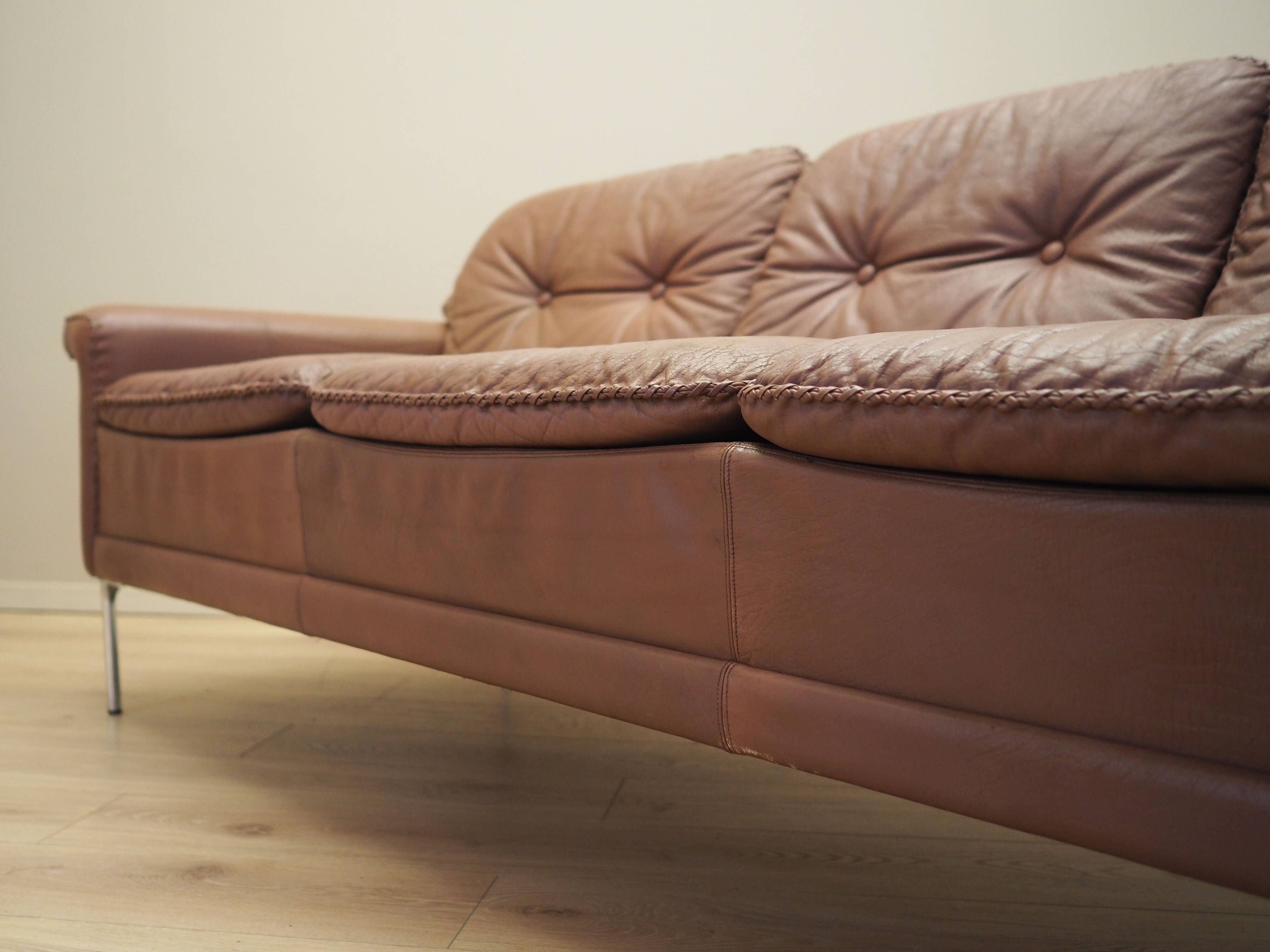 Brown leather sofa, Danish design, 1960s, manufactured by AS Vejen Polstermøbe