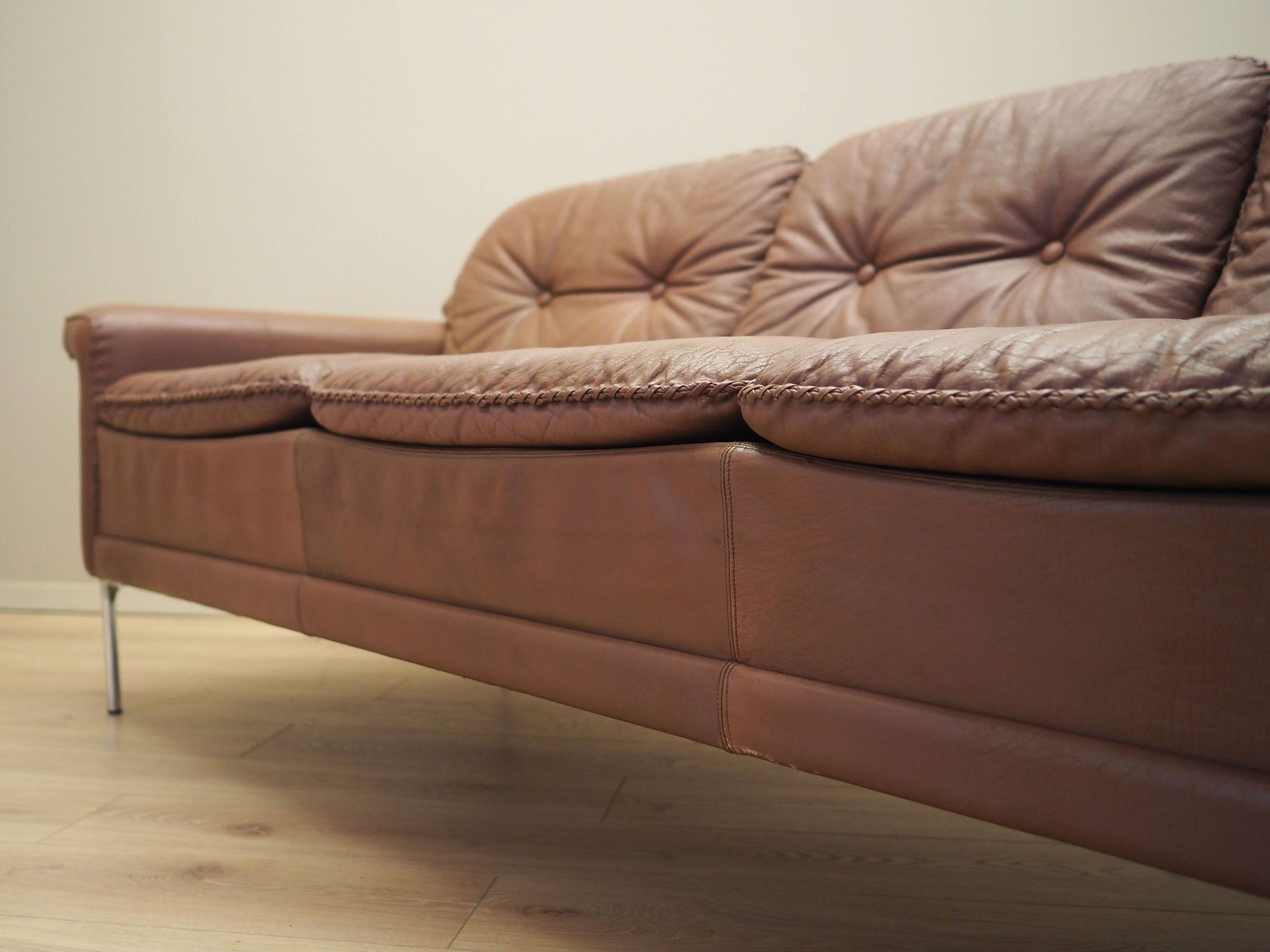 Brown leather sofa, Danish design, 1960s, manufactured by AS Vejen Polstermøbe