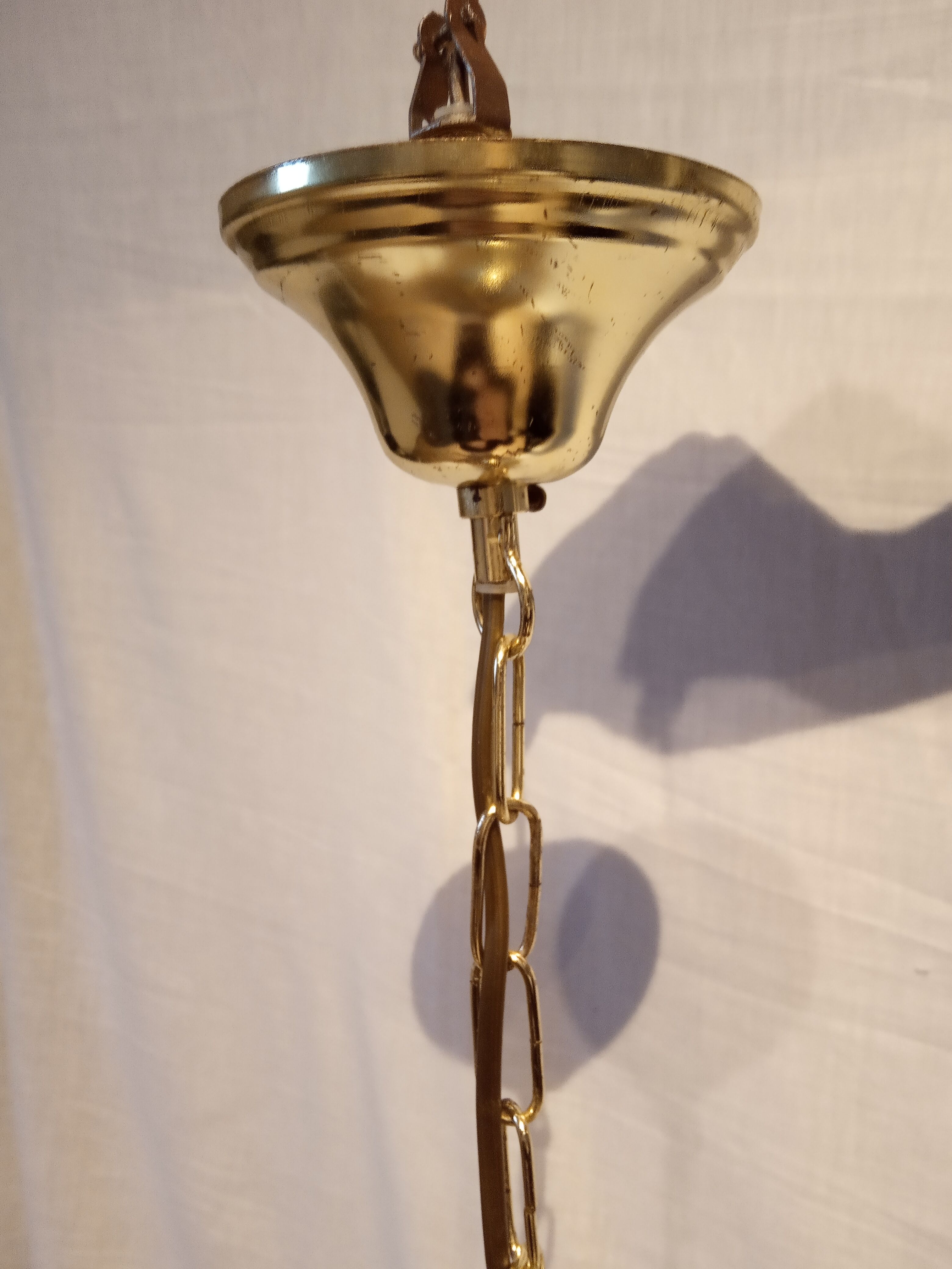 70s painted smoked glass and brass hanging lamp