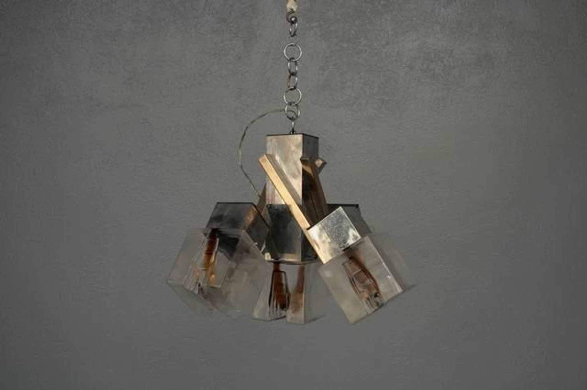 Chandelier 1970 design glass and stainless steel