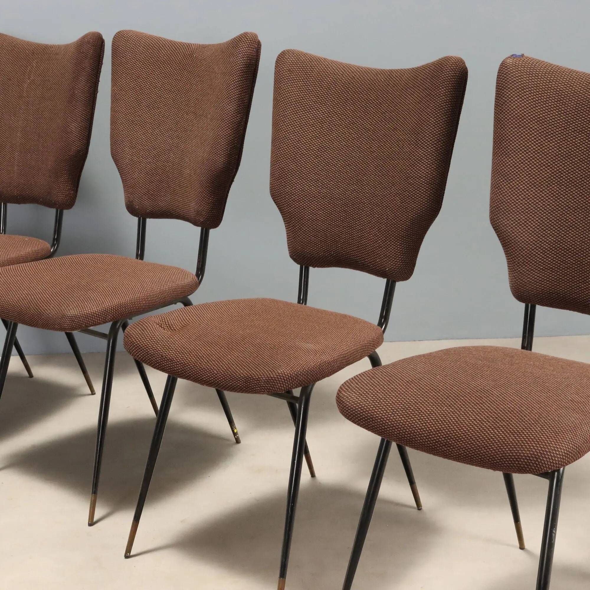 Vintage metal chairs with brass tips, Italy, 1950s-1960s.