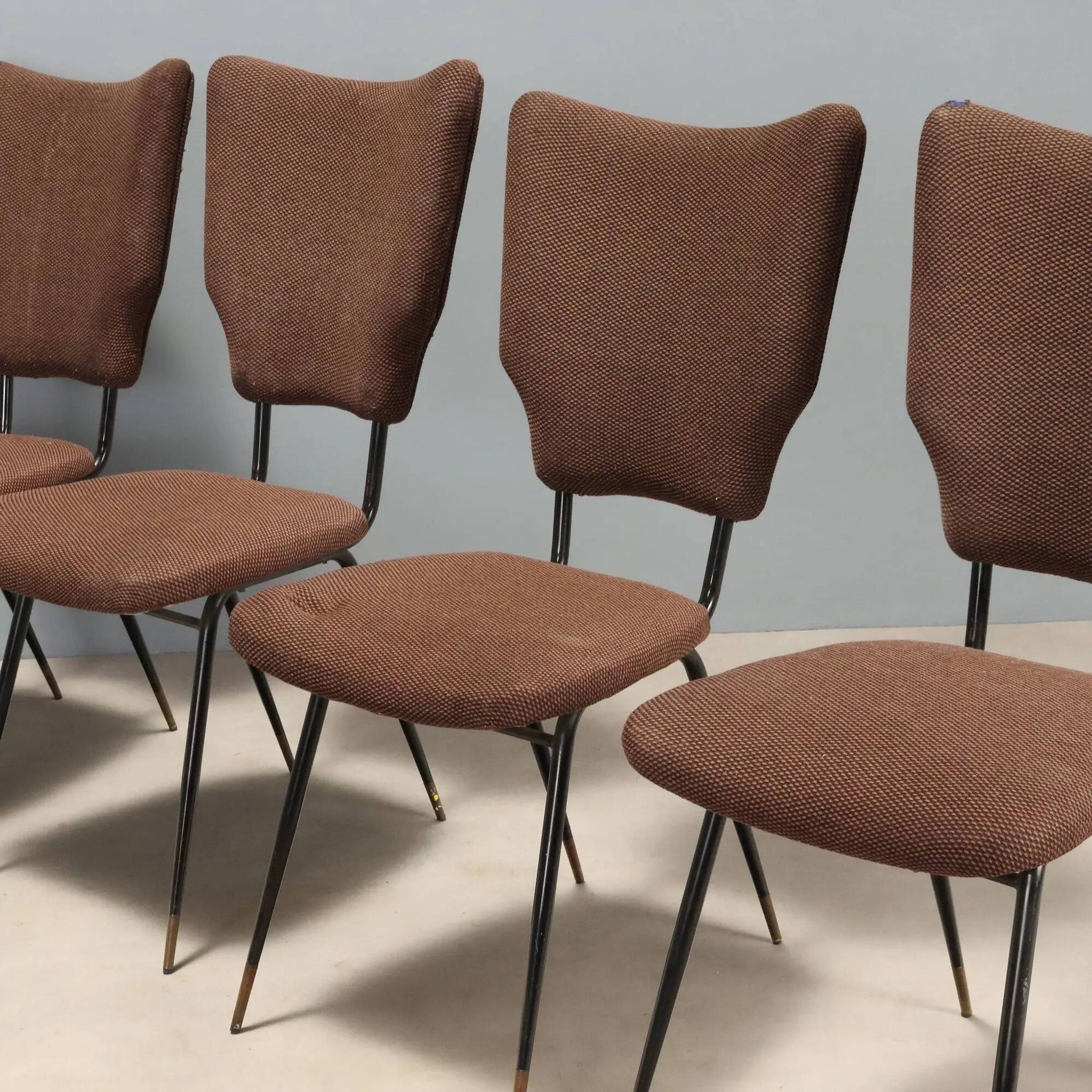Vintage metal chairs with brass tips, Italy, 1950s-1960s.