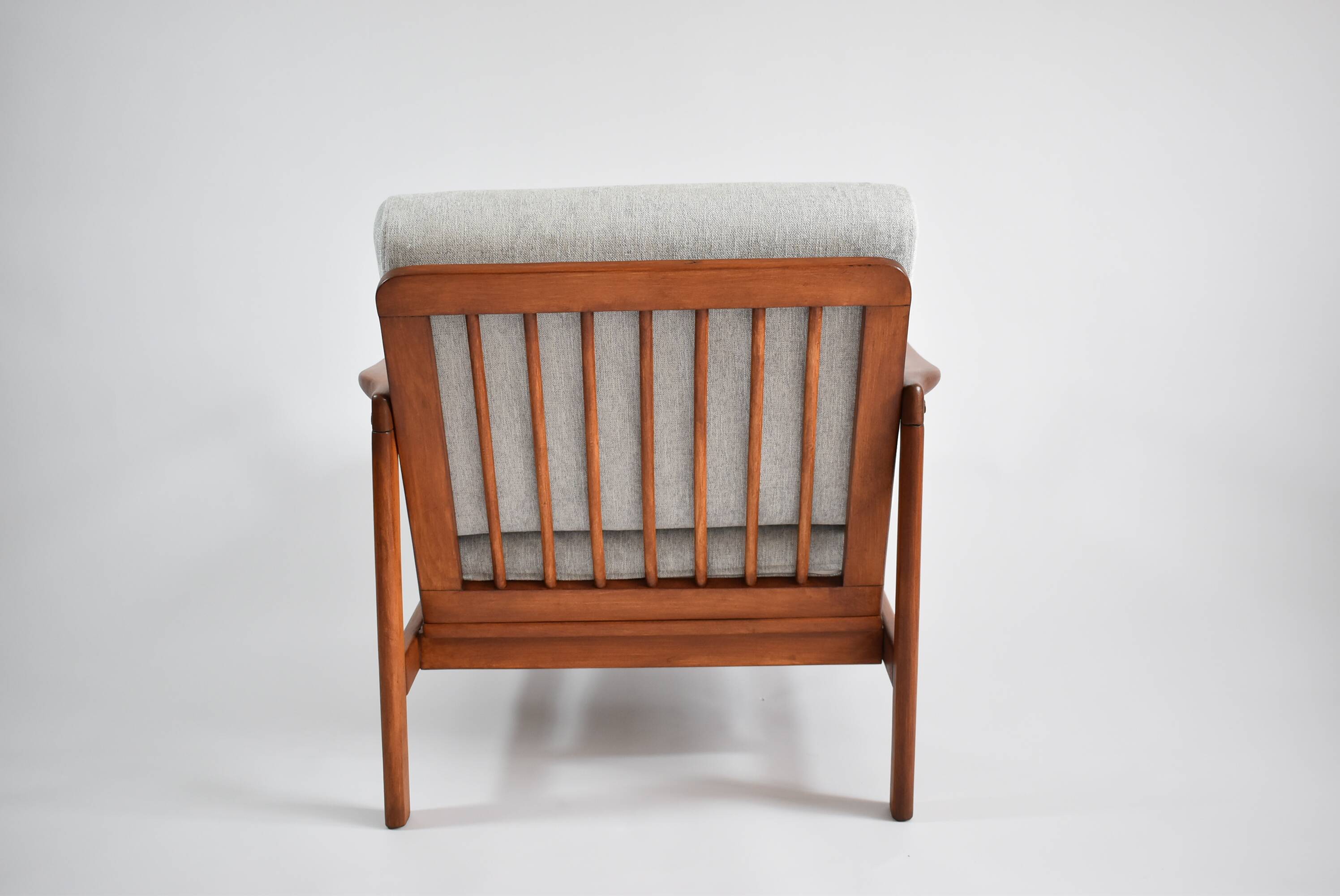 Scandinavian restored armchair Baczyk, 1960s,light grey fabric