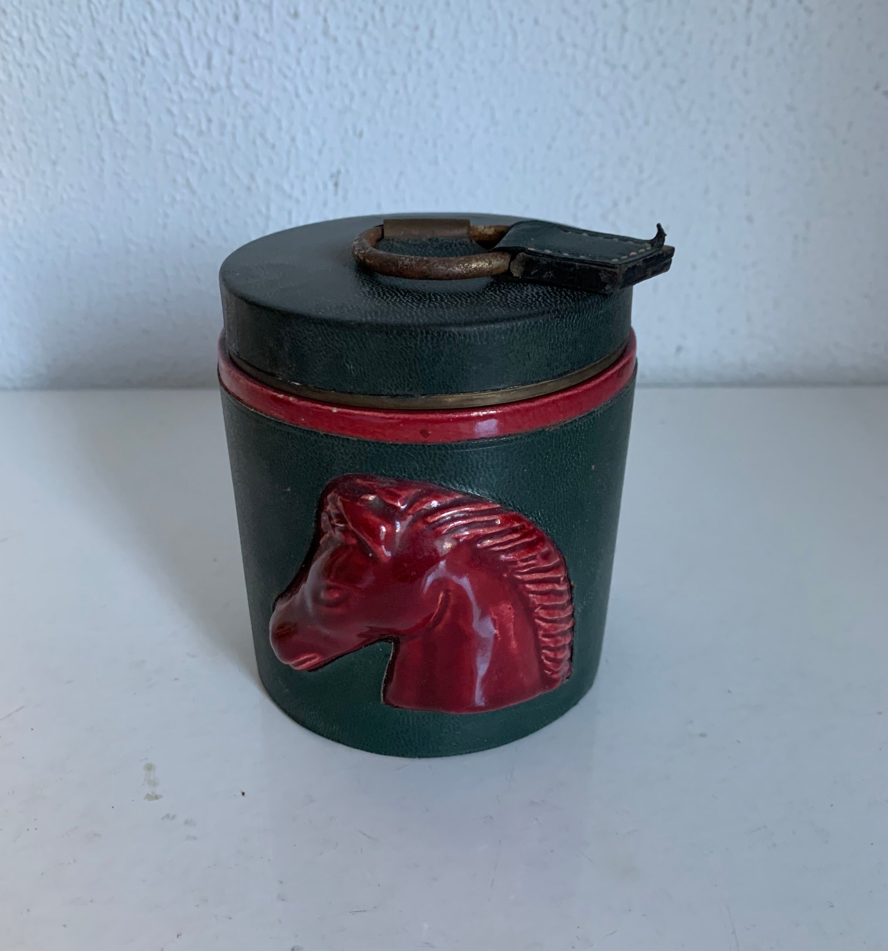 Vintage cigarette holder 1960 Longchamp leather horse - 11 x 10 cm