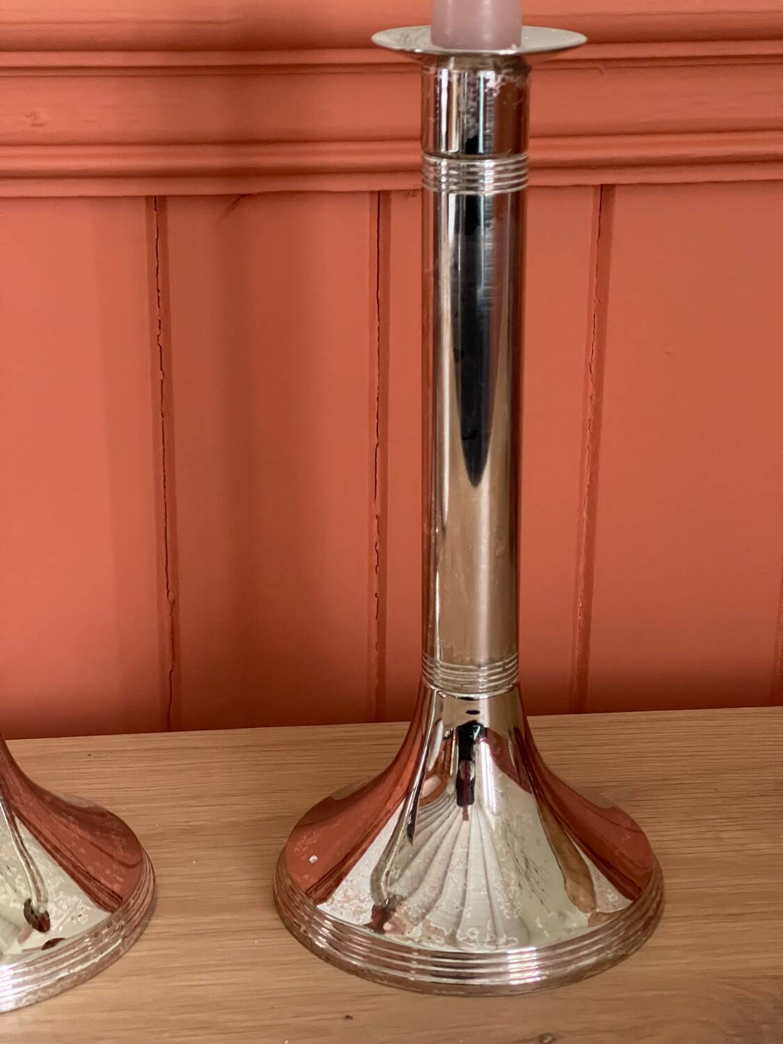 Silver metal candle holders