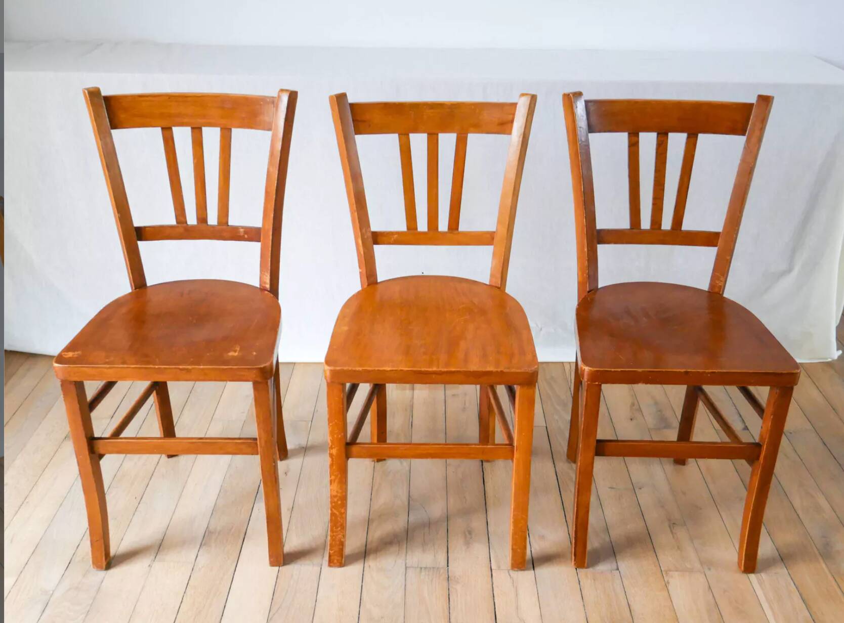 Set of 3 wooden bistro chairs 1950