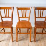 Set of 3 wooden bistro chairs 1950