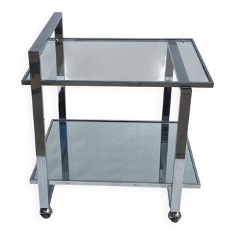 Romeo Rega Chrome 1970s Square Drinks Bar Cart Trolley Table Glass Mirror