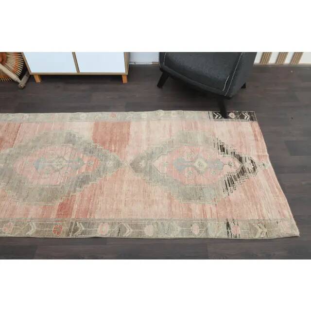 1970s Turkish Oushak Handmade Wool Cotton Orange Runner Rug 116x322