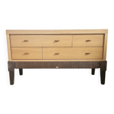 Commode Rochebobois en chêne massif et osier wengué