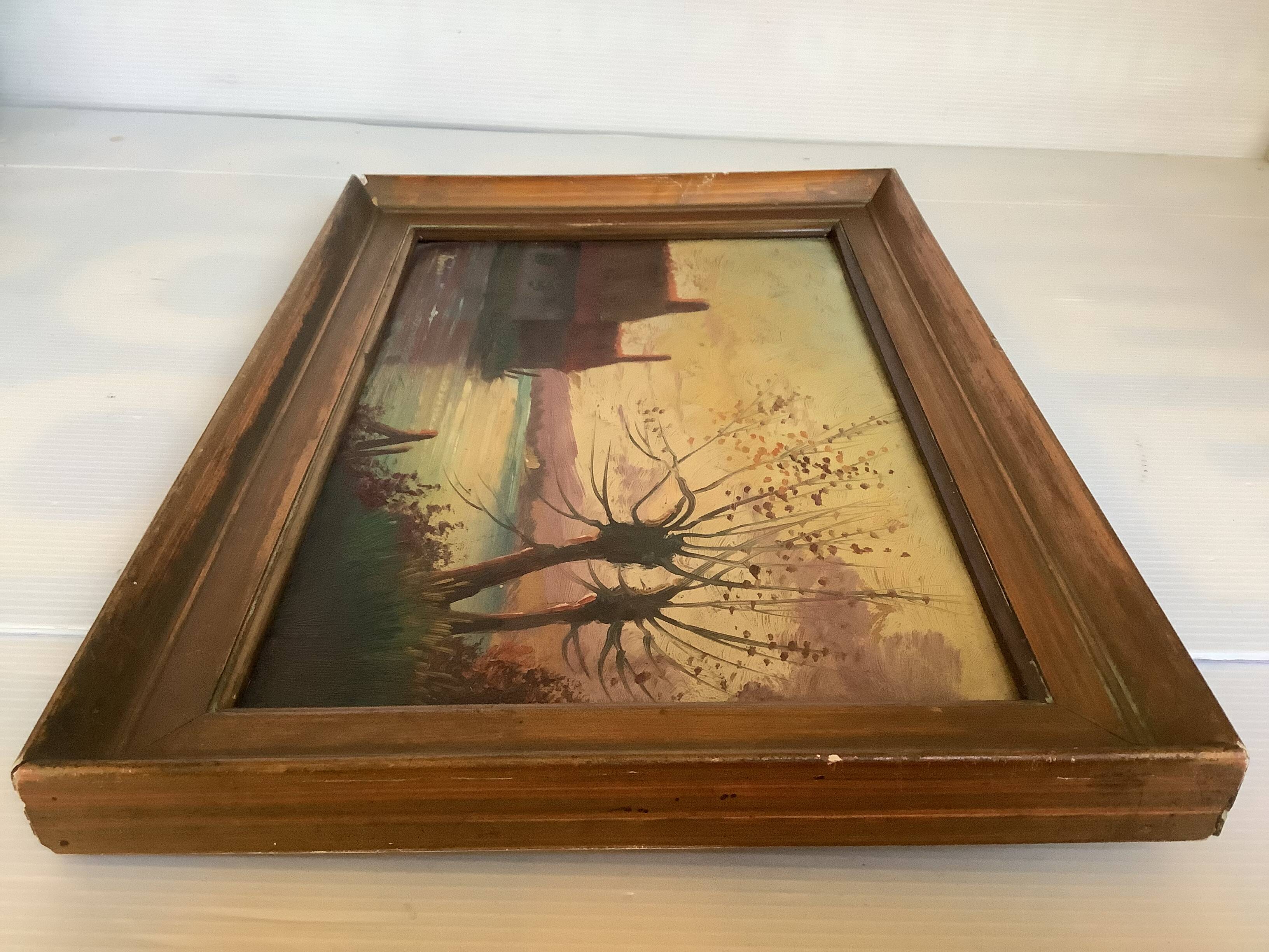 Small autumn landscape painting signed