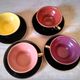 4 cups tea or coffee in the 1950s, color mugs, black and Golden NET