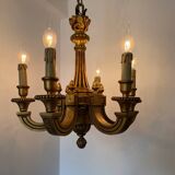 60s carved wood candle chandelier