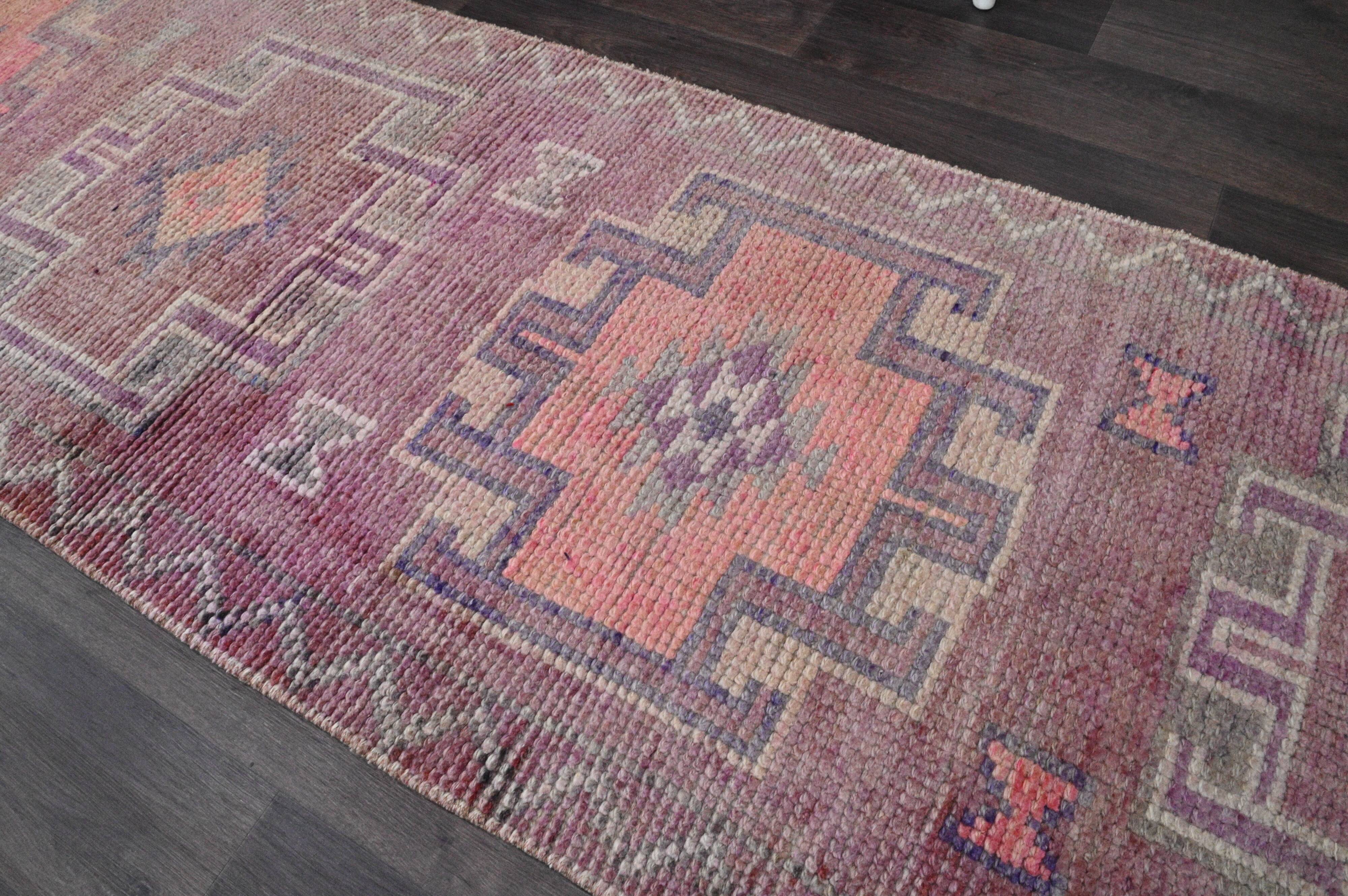 Vintage Turkish wool runner rug, mauve pink tones, 83x340 cm