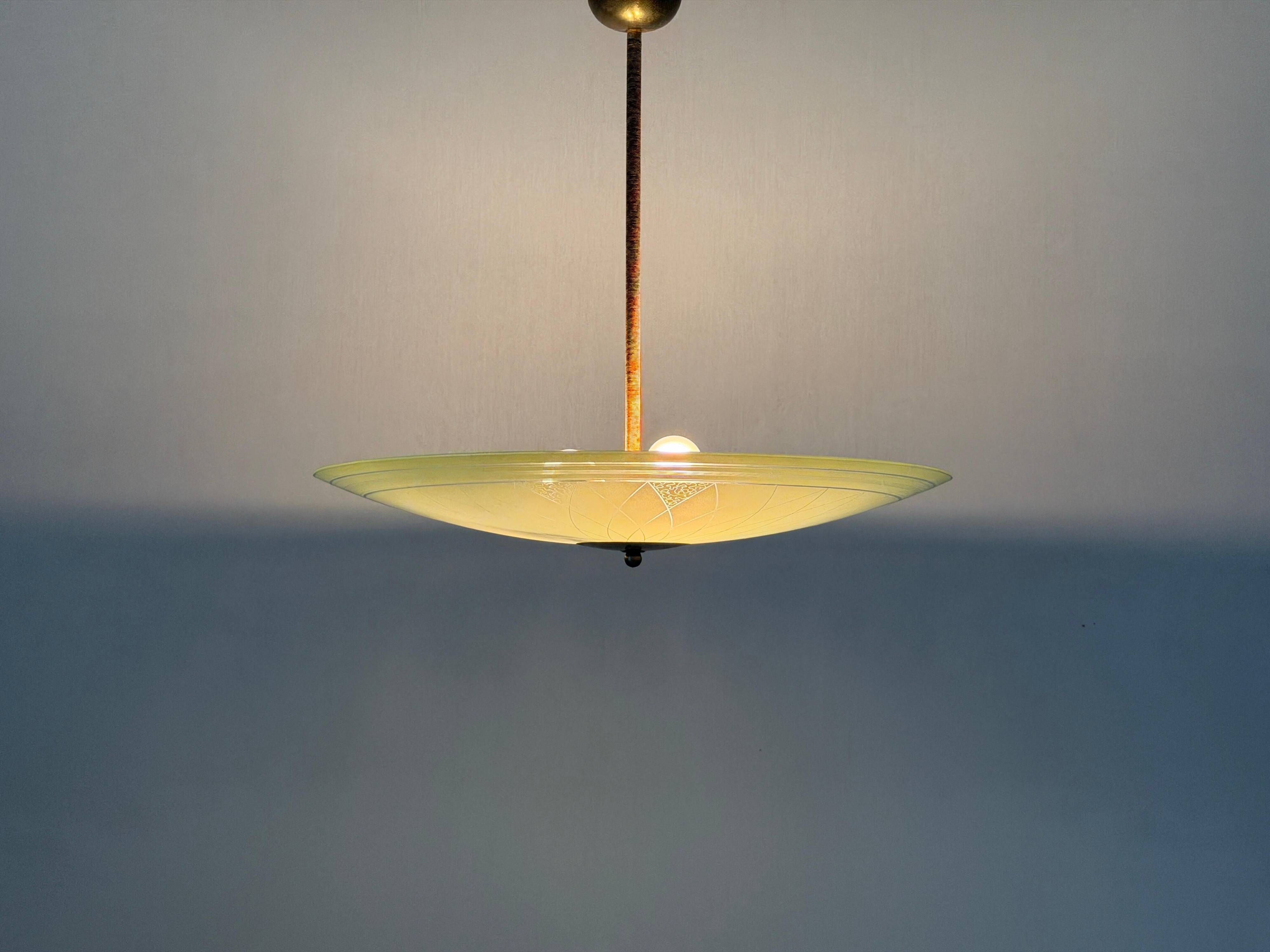 Art Deco ceiling light in green glass, 1940s, Germany