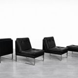 Vintage Mid-Century German Modern Minimalist Leather and Chrome Modular Sofa