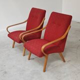 Pair of red armchairs 6953 by Jaroslav Smidek for Ton Bystrice Thonet 1960