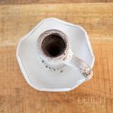 Ceramic Candlestick Holder, Vintage Studio Pottery, White & Brown Speckled