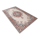 Medallion vintage carpet, one of a kind vintage rug, brown red turkish rug