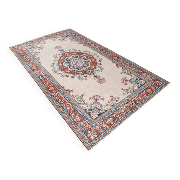 Medallion vintage carpet, one of a kind vintage rug, brown red turkish rug