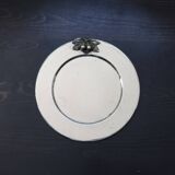 Vintage round silver metal tray with cherries