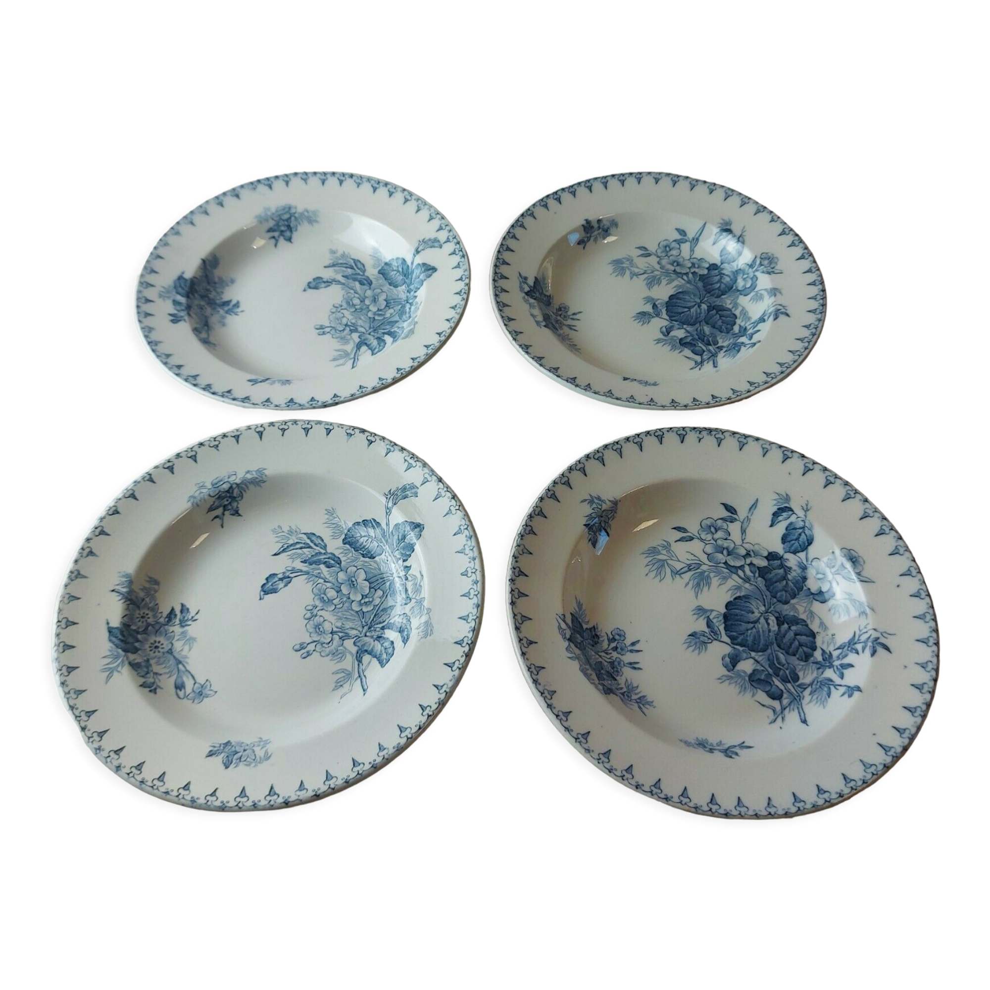 Set of 4 hollow plates, Flore decoration, in Sarreguemines ceramics