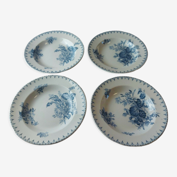 Set of 4 hollow plates, Flore decoration, in Sarreguemines ceramics